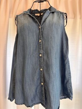 BeachLunchLounge Sleeveless Denim Button-Down Top with Flowy Back